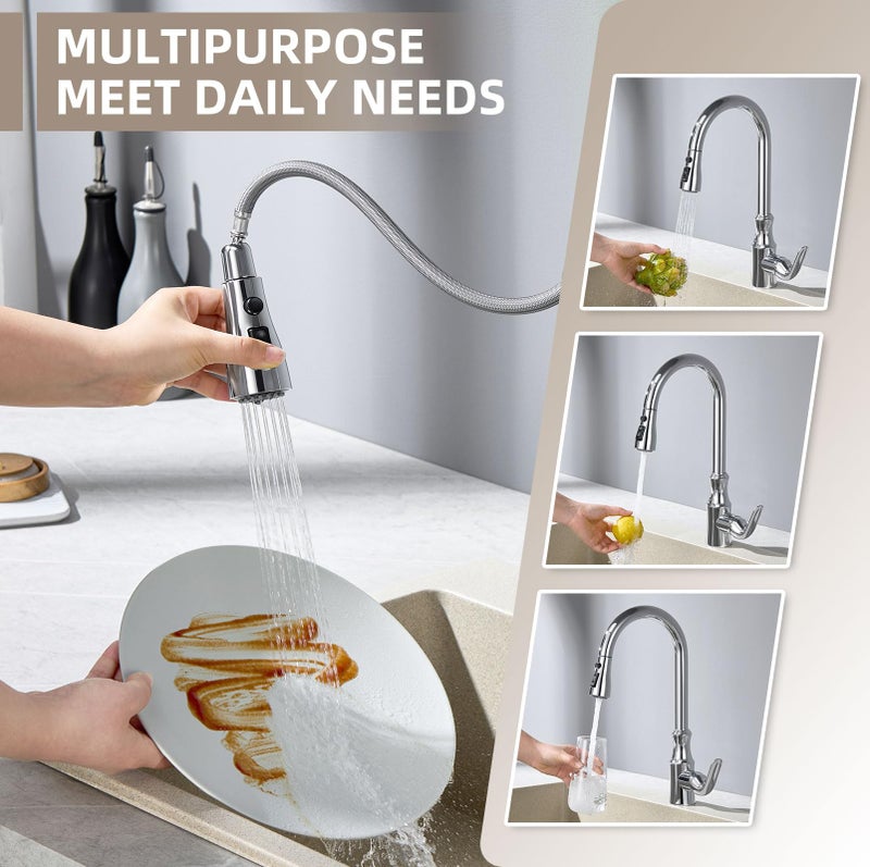 Angle Simple Kitchen Faucet Head Replacement, G 1/2 or 13/16 Inch Male Thread, NSF/ANSI/CAN 61 & 372 Testing, Sink Faucet Sprayer Replacement Parts, Stream Spray and Pause Mode, Chrome - Image 4